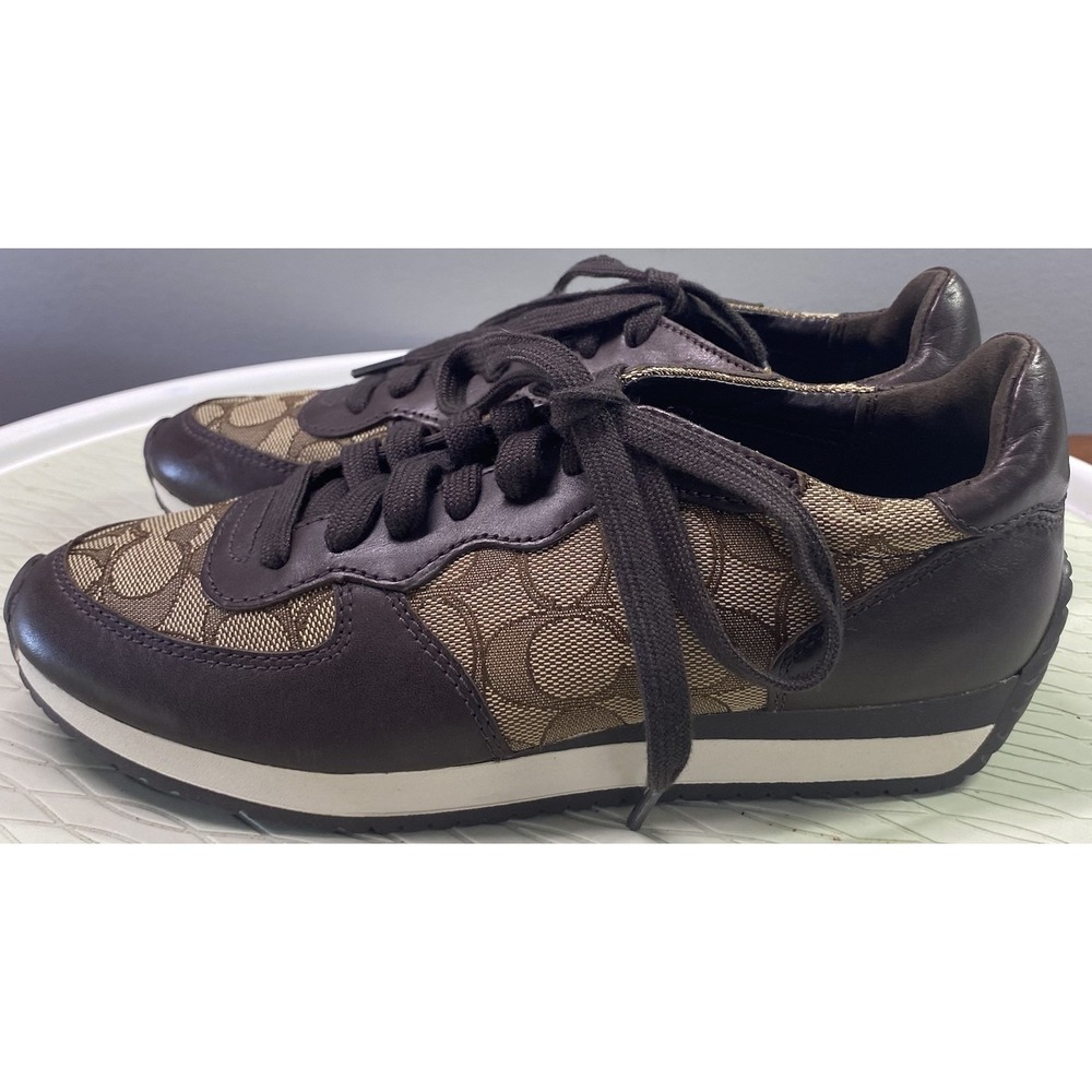 COACH Farah Womens Casual Leather Shoes Nappa Sig C‎ brown Khaki US Sz.6B EUC - Picture 7 of 13